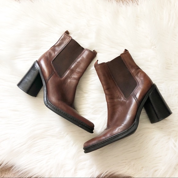 Mia Shoes - MIA Genuine Leather Chelsea Block Heel Booties